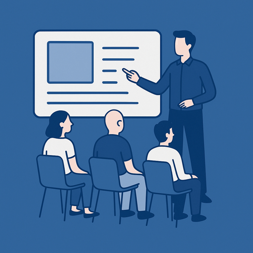 Un groupe de gens devant quelqu'un qui est formateur